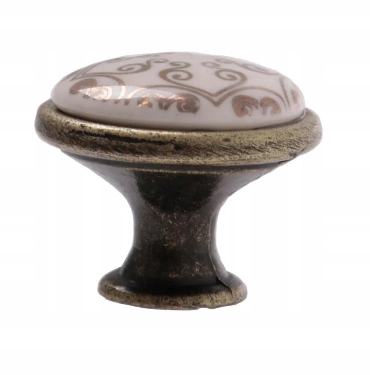 Gałka meblowa GTV orient gold, porcelana, antyczny mosiądz