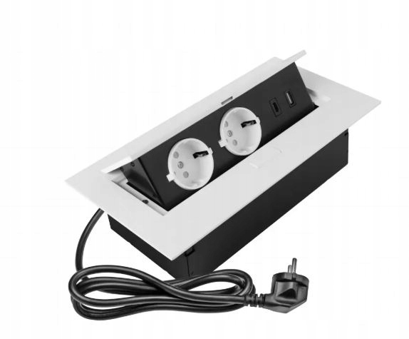 Gniazdo meblowe 2x gniazdo z uziemieniem, USB A+C, kabel zasilający, biały