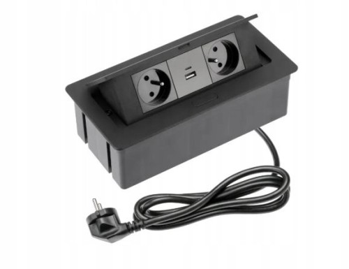 Gniazdo meblowe 2x gniazdo z uziemieniem, USB A+C, kabel zasil. , czarne
