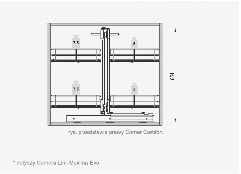 REJS Kosz magic corner MAXIMA CLASSIC 120 grafit prawy