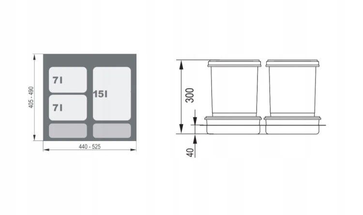 REJS Kosz na śmieci Praktiko 60 1x15l + 2x7l