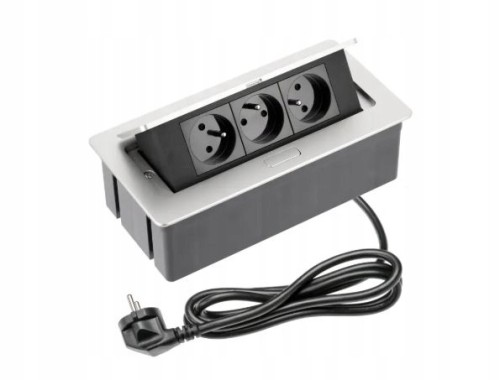 Gniazdo meblowe SOFT 3x z uziemieniem, kabel zasilający, aluminiowe