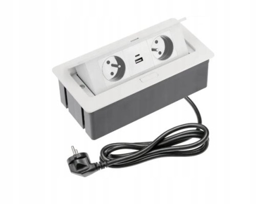Gniazdo meblowe SOFT 2x z uziemieniem, USB A+C, kabel zasilający, białe