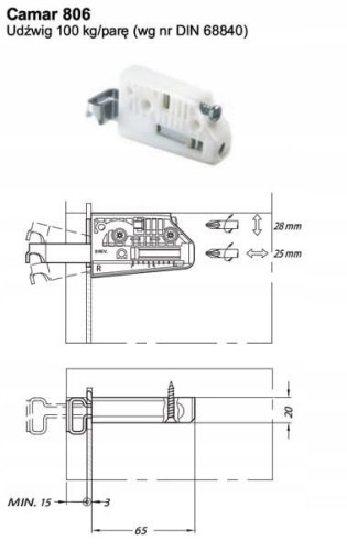 ZAWIESZKA MEBLOWA regulowana camar 806 L+P CZARNY