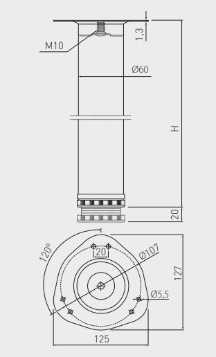 Noga meblowa do stołu GTV FI60 mm H-710 mm Satyna