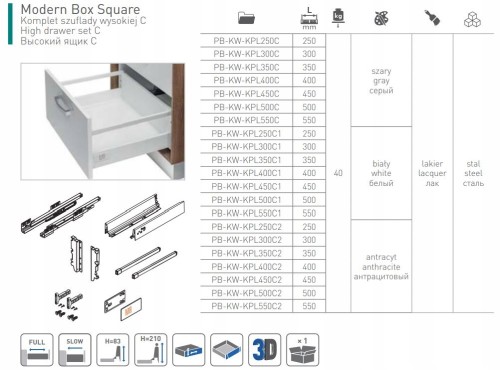 Modern Box szuflada Niska 350 C1 GTV BIAŁA r.kwadratowy