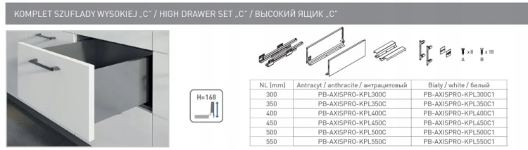 Szuflada AXIS PRO GTV Wysoka H167 Antracyt 450