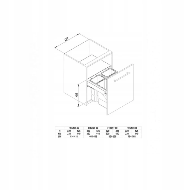 Szuflada SEGREGO z pojemnikami na odpady 60x40 Rejs 2x15l WE28.4041.01.924