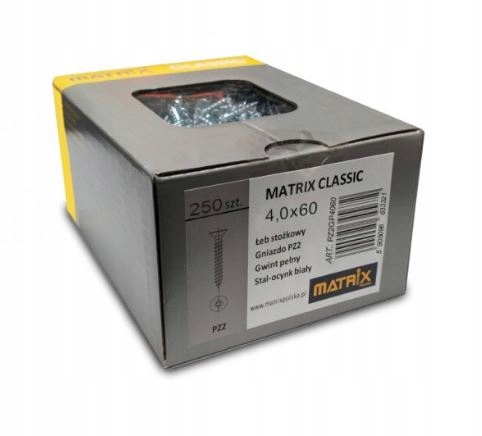 Wkręty do drewna 4x60 Matrix Classic 250 szt. PZ2