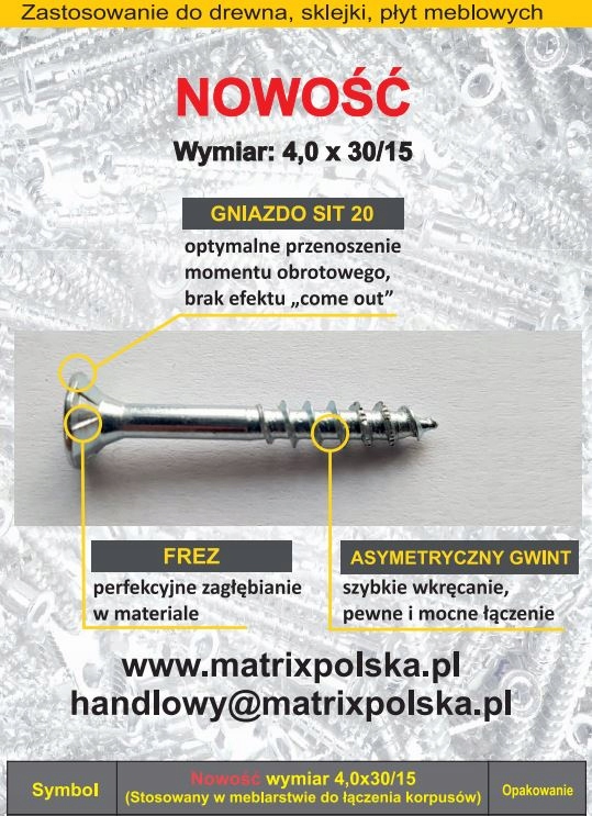 Wkręty do drewna MATRIX CELO 4x30 WNG 100 szt. gwint pełny