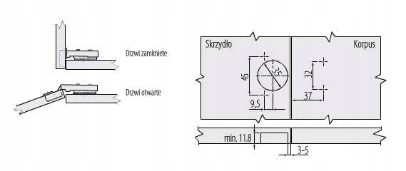 Zawias meblowy GTV ECHC nakładany, H=0, cichy domyk, prow, 4 otwory