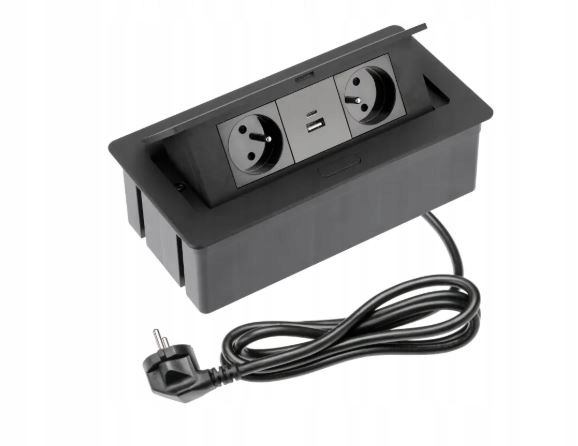 Gniazdo meblowe 2x gniazdo z uziemieniem, USB A+C, kabel zasil. , czarne