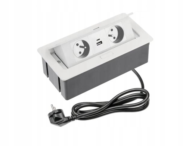 Gniazdo meblowe SOFT 2x z uziemieniem, USB A+C, kabel zasilający, białe