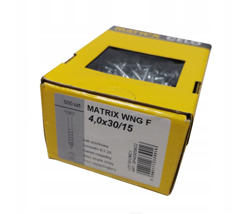 Wkręty do drewna MATRIX 4 x 30 / 15 WNGF 500 szt. z frezem zagłębiającym